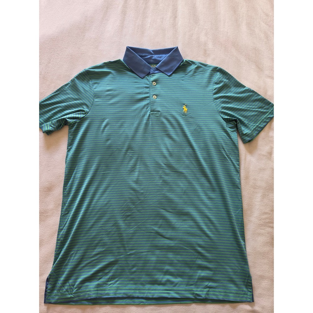 Polo Ralph Lauren Performance Mens Small Green Blue Striped Golf Polo Shirt
